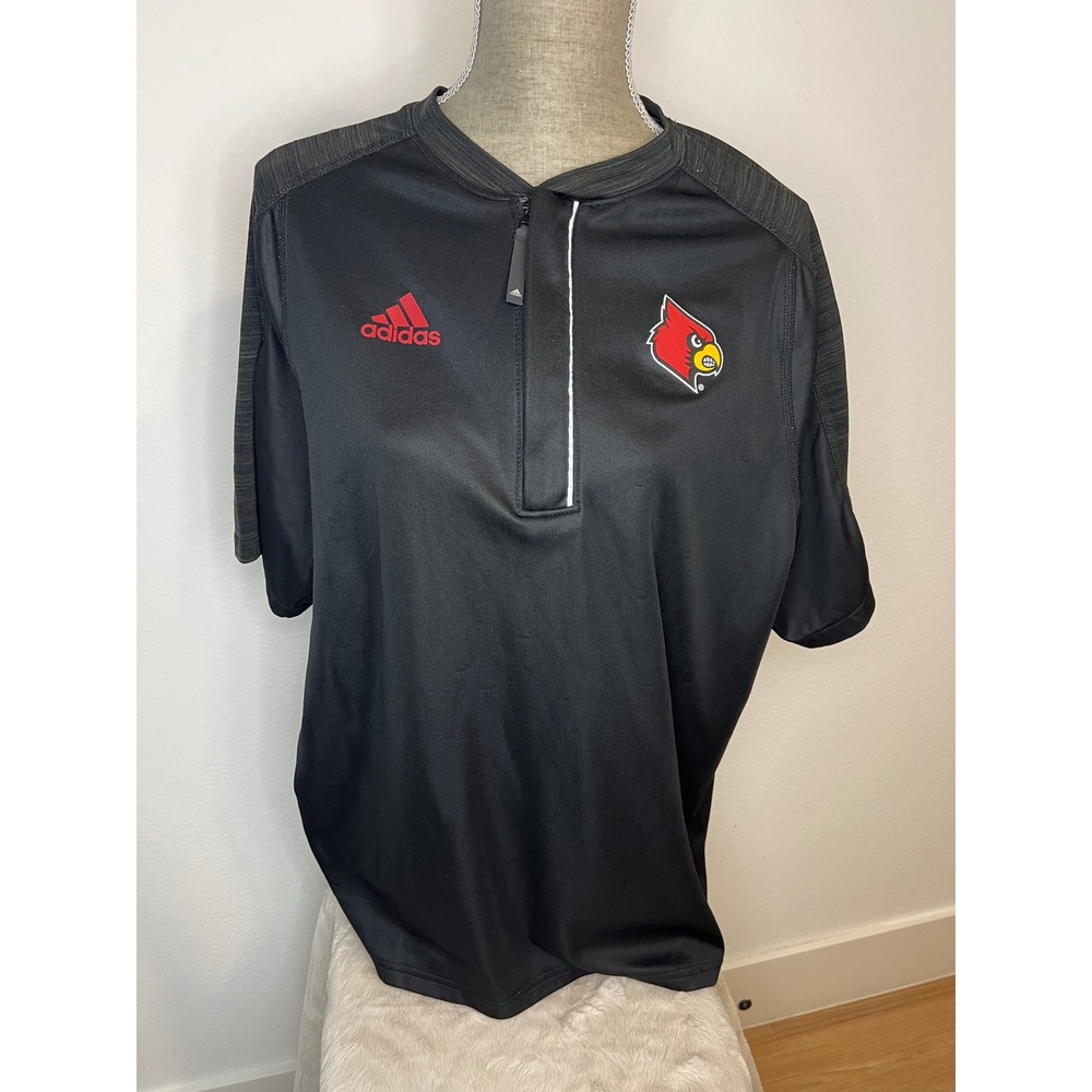 Adidas Louisville Cardinals Quarter Zip Mens Large Black Climalite Short Slv